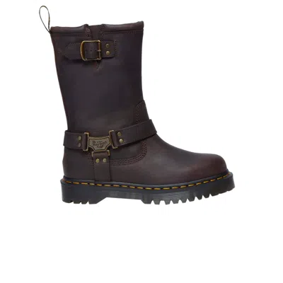 Pre-owned Dr. Martens' Dr. Martens Anistone High Leather Biker Boot 'dark Brown' | Men's Size 6