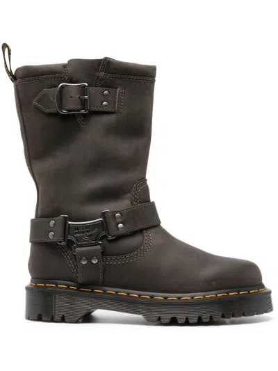 Dr. Martens Anistone Leather Biker Boots In Grey
