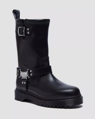 Pre-owned Dr. Martens' Dr. Martens Anistone Tall Leather Biker Boots Black