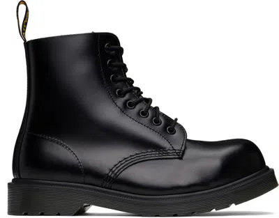 DR. MARTENS' BLACK 1460 ANALINE STEEL TOE LEATHER BOOTS