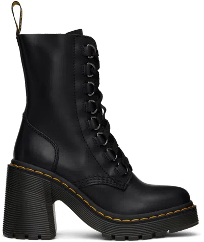 Dr. Martens Platform Boots With Treaded Sole And Distinctive Accents In Black