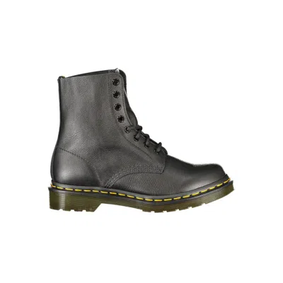 Dr. Martens Black Leather Unisex Women's Boot In Gray