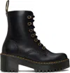 Dr. Martens Black Leona Vintage Smooth Leather Heeled Boots In Black