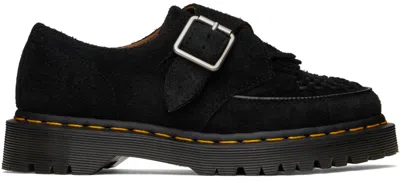 Dr. Martens' Black Ramsay Suede Kiltie Buckle Monkstraps In Black Suede