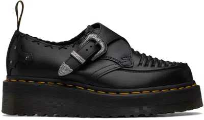 Dr. Martens' Black Ramsey Woven Leather Monkstraps In Black Smooth