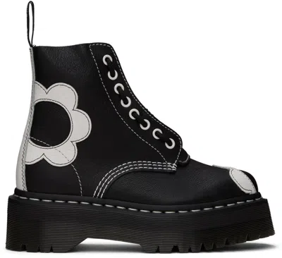 Dr. Martens' Black Sinclair Flower Platform Boots In Black Pisa/optical W