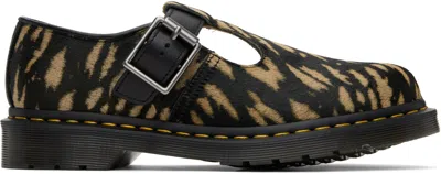 Dr. Martens' Black T-bar Loafers In Black Camel Graphic