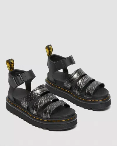 Dr. Martens' Blaire Women's Wild Croc Leather Sandals In Grey In Multi