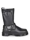 Dr. Martens Mid-calf Black Leather Boots With Silver-tone Hardware In Black