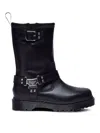 Dr. Martens Mid-calf Black Leather Boots With Silver-tone Hardware In Black