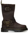 Dr. Martens' Brown Anistone Hi Leather Biker Boots In Dark Brown Burnished