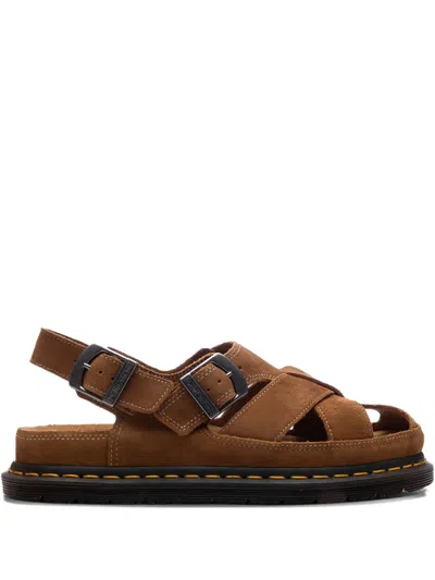 Dr. Martens' Buckle-detail Suede Flat Mules In Brown
