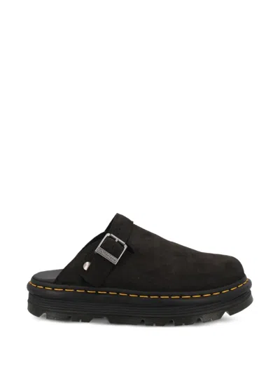 Dr. Martens Buckled Suede Mules In Black