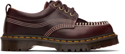 Dr. Martens Burgundy Lowell Leather Moc Toe Derbys In Brown