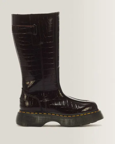 Dr. Martens Buzz Hi Croc Emboss Leather Boots In Brown