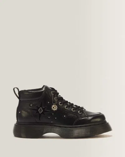 Dr. Martens Buzz Whimsigoth 6 Eye Leather & Velvet Lace Up Boots In Black