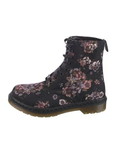 Pre-owned Dr. Martens Canvas Floral Print Combat Boots In Multi