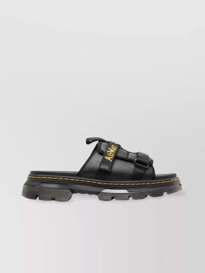 Dr. Martens' Contrast Stitched Flat Rubber Sole Sandals In Black