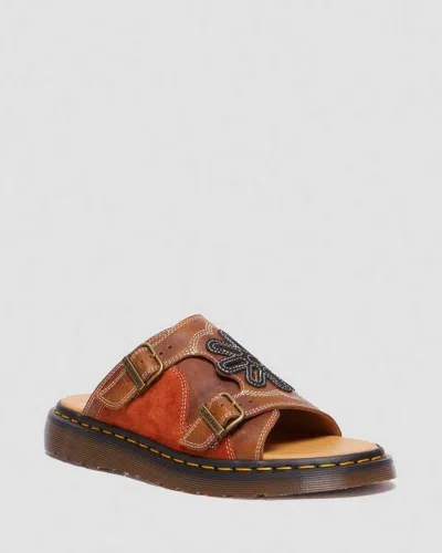 Dr. Martens' Dayne Made In England Leather & Suede Applique Slides In Conker Brown Regency