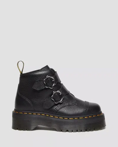 Pre-owned Dr. Martens' Dr. Martens Devon Flower Buckle Leather Platform Boots Women's 27642001 In Black