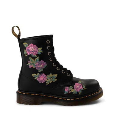 Pre-owned Dr. Martens' Dr. Marten's Black Floral Flower Purple Pink Boots With Box Size 7