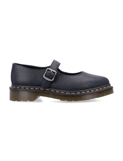 Dr. Martens Elphie Mini Mary Jane Shoes With Buckle Strap And Contrast Stitching In Black