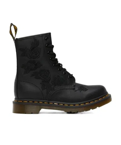 Dr. Martens' Embroidered Lace And Ankle Boots In Black