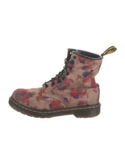 Pre-owned Dr. Martens Floral Print Combat Boots In Neutrals