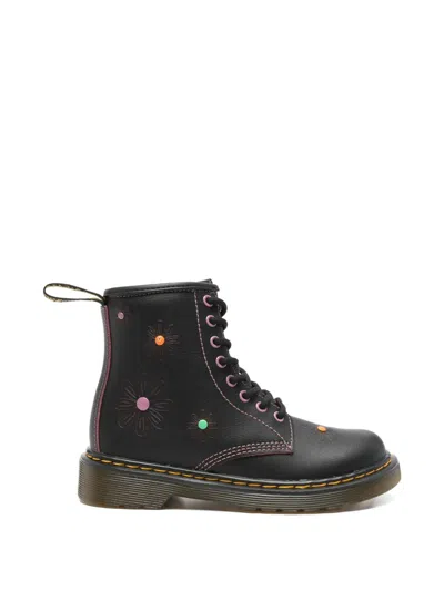 Dr. Martens Kids' Floral-print Lace-up Boots In Black