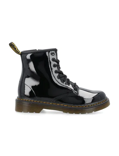 Dr. Martens Girls Patent Lace-up Combat Boots In Black Lamper