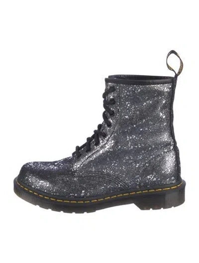 Pre-owned Dr. Martens Glitter Printed Combat Boots In Silver
