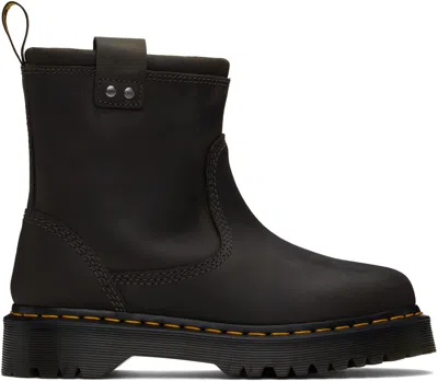 Dr. Martens' Gray Anistone Lo Leather Biker Boots In Charcoal Grey Burnis