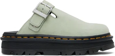 Dr. Martens' Green Zebzag Suede Slingback Platform Mules In Sage Green Eh Suede