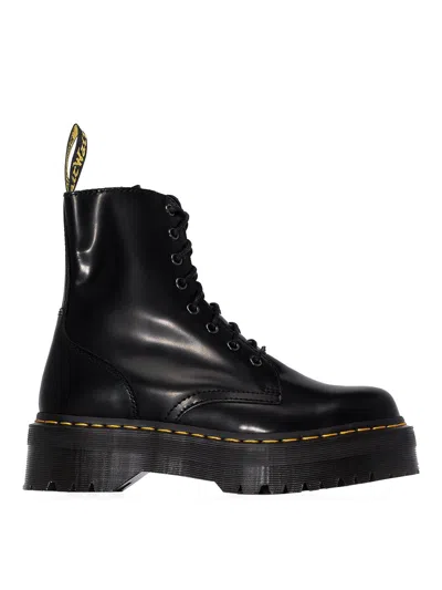 Dr. Martens Platform Boots With Treaded Sole And Distinctive Accents In Black