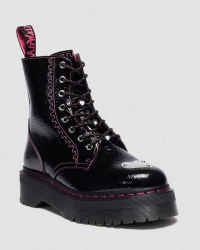 Dr. Martens Jadon Distressed Patent Leather Platform Boots In Black