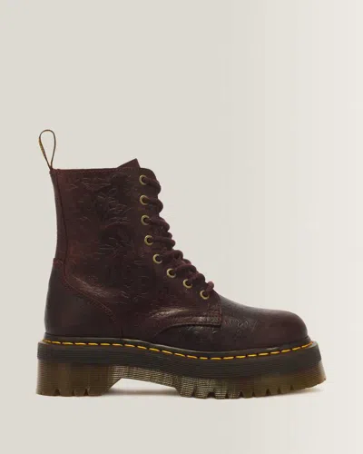 Dr. Martens Jadon Floral Emboss 8 Eye Crazy Horse Leather Platform Boots In Burgundy