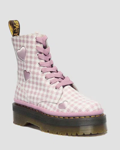 Dr. Martens Jadon Heart Gingham Leather Platform Boots In Multi