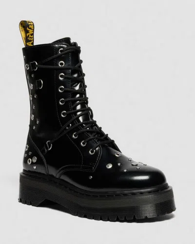 Dr. Martens Jadon Hi Studded Buttero Leather Platform Boots In Black