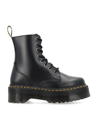 Dr. Martens Jadon Polished Smooth Leather Platform Boots With Inside Zip, 8-eye Stacked Sole (unisex In Black
