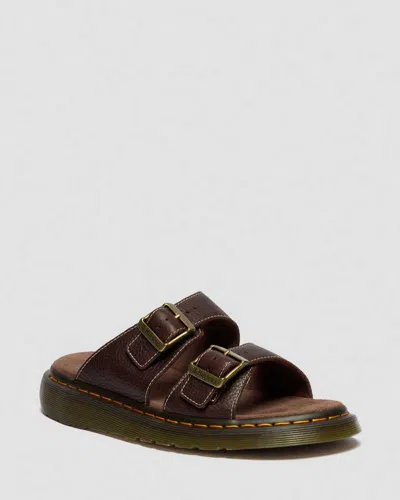 Dr. Martens Josef Slide Grizzly Leather Sandals In Brown