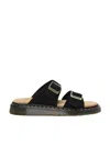 Dr. Martens Black Leather Flat Sandals In Black