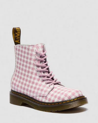 Dr. Martens Junior 1460 Gingham Leather Boots In White