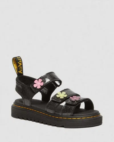 Dr. Martens Junior Klaire Coated Glitter Velcro Sandals In Black