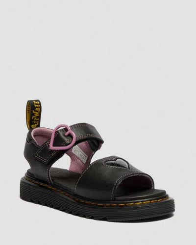 Dr. Martens Junior Marlowe Ii Glitter Heart Leather Strap Shoes In Black