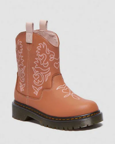Dr. Martens' Junior Strixton Leather Pull-on Boots In Dark Tan Classic Nappaa