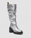 Dr. Martens' Kasey Leder Kniehohe Absatzstiefel In Metallic