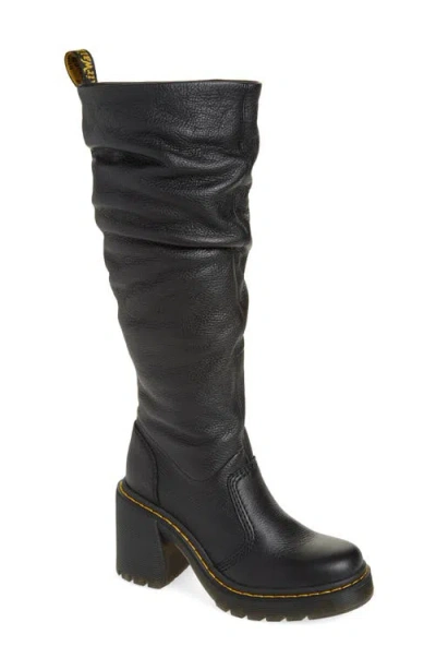 Dr. Martens Kasey Ruched Leather Tall Boot In Black