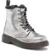 Dr. Martens' Dr. Martens Kids' 1460 Serena Faux Fur Lined Metallic Boot In Silver Distressed Foil