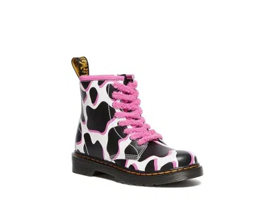 Dr. Martens Kids  1460 Black White Pink Cow Print Patent Lamper Boots Jobb025