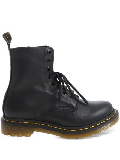 Dr. Martens Lace-up Leather Biker Boots In Black